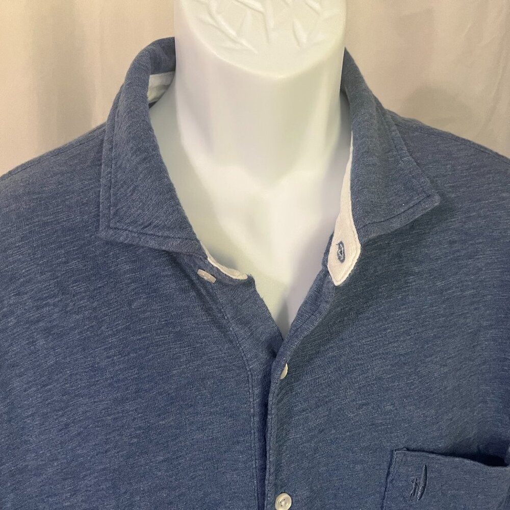 🔥 johnnie-O Men’s XXL 2XL Solid Blue Golf Shirt | Short Sleeve Button Down | EUC
